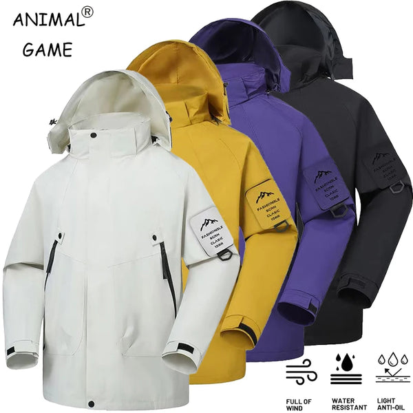 Manteau imperméable imperméable d'extérieur pour hommes, veste de pluie légère avec capuche, coupe-vent Softshell pour randonnée voyage fermeture éclair Streetwear