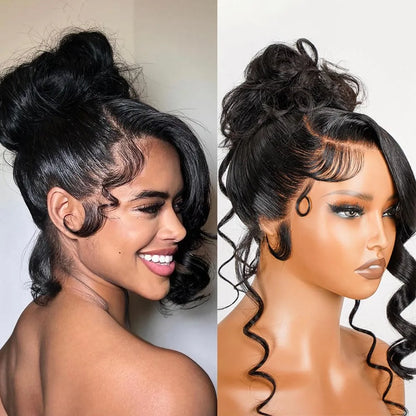 Perruque Lace Front Wig Body Wave 360 HD, cheveux naturels, pre-plucked, 12A, sans colle, vierge brésilienne, avec cordon de serrage