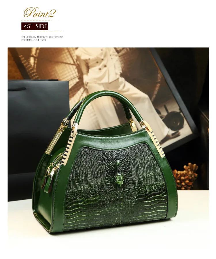 Sacs à main en cuir véritable motif Crocodile pour femmes d'âge moyen, sacoche à bandoulière multicouche, grands sacs