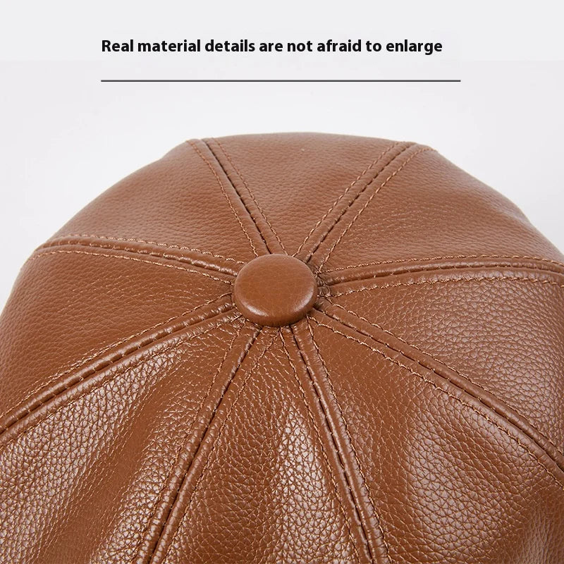 Béret en cuir véritable unisexe, casquette de journal à 8 panneaux pour hommes et femmes, chapeau Vintage à visière souple pour garçon