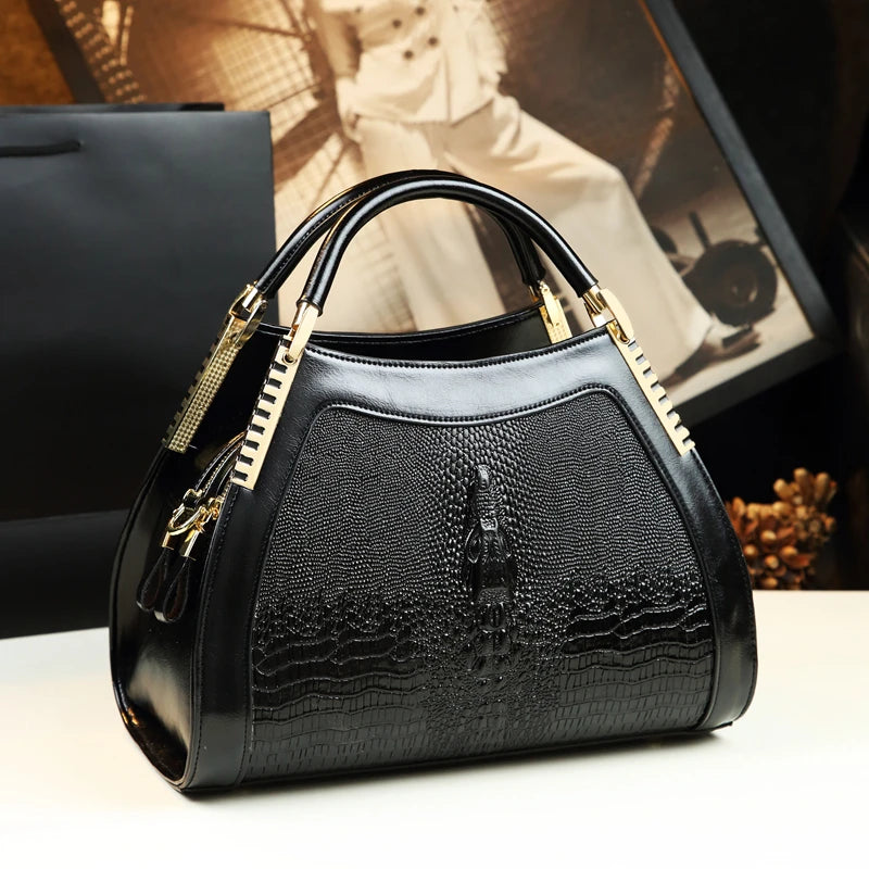 Sacs à main en cuir véritable motif Crocodile pour femmes d'âge moyen, sacoche à bandoulière multicouche, grands sacs