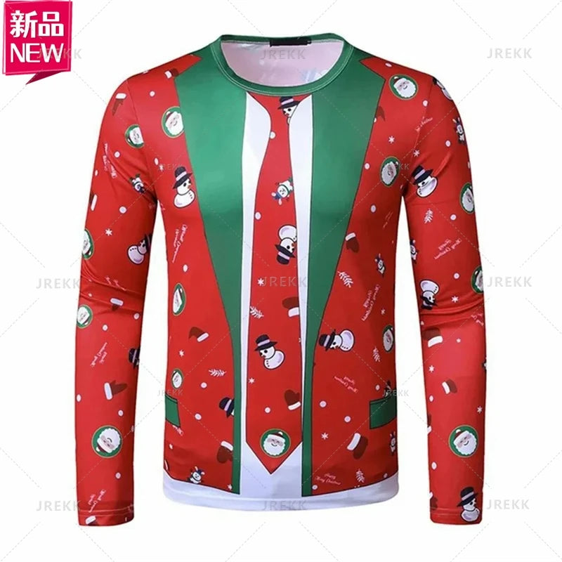 T-shirt à manches longues joyeux Noël imprimé en 3D pour hommes graphique cosplay