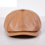 Béret en cuir véritable unisexe, casquette de journal à 8 panneaux pour hommes et femmes, chapeau Vintage à visière souple pour garçon