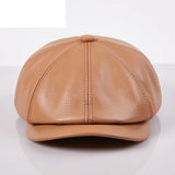 Béret en cuir véritable unisexe, casquette de journal à 8 panneaux pour hommes et femmes, chapeau Vintage à visière souple pour garçon