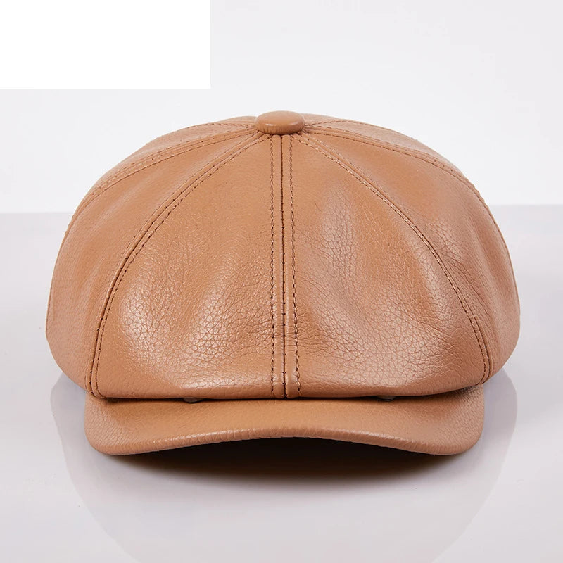 Béret en cuir véritable unisexe, casquette de journal à 8 panneaux pour hommes et femmes, chapeau Vintage à visière souple pour garçon