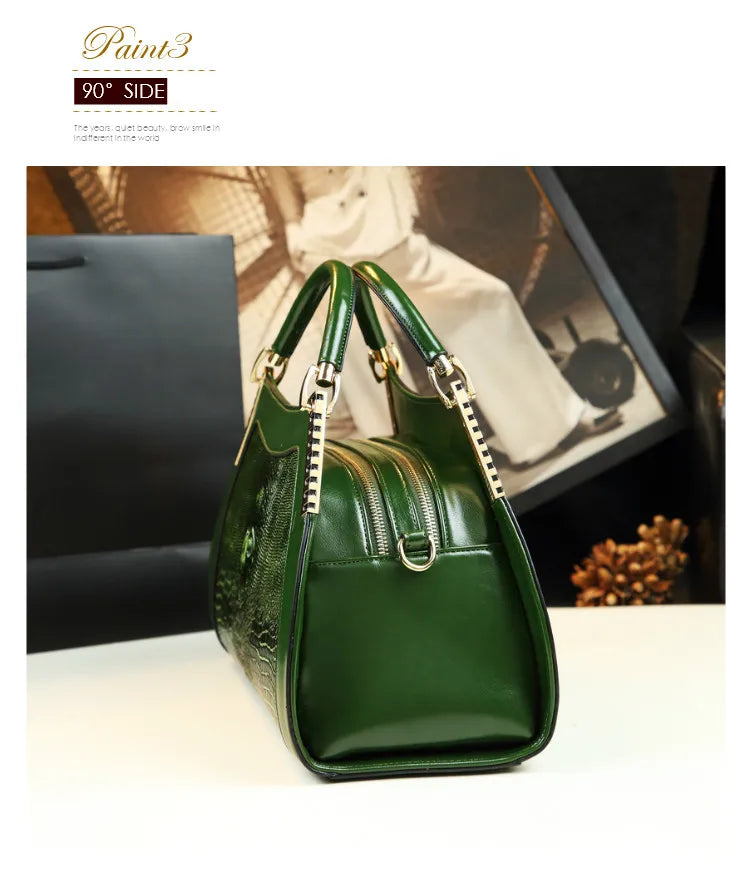 Sacs à main en cuir véritable motif Crocodile pour femmes d'âge moyen, sacoche à bandoulière multicouche, grands sacs