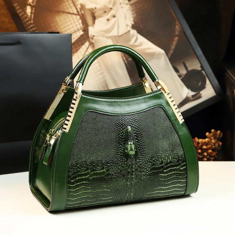Sacs à main en cuir véritable motif Crocodile pour femmes d'âge moyen, sacoche à bandoulière multicouche, grands sacs