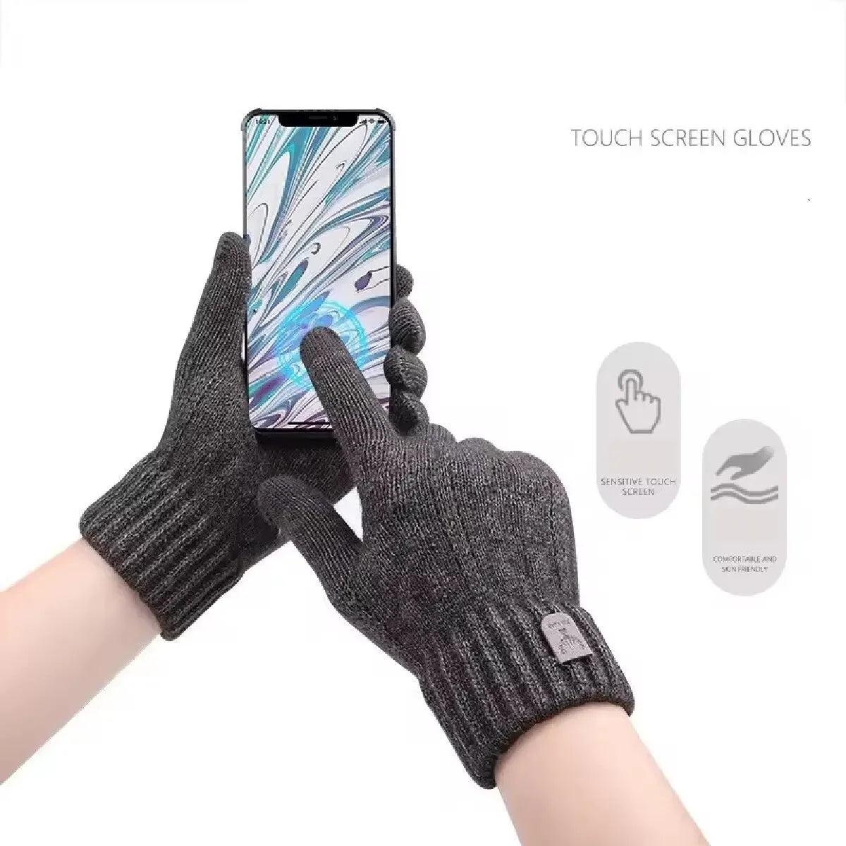 Gants chauds pour hommes écran tactile détail velours