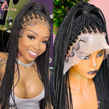 Perruques tressées Afro Cornrow synthétiques pleine dentelle, boîte sans nœuds, perruque tressée pour femmes noires, 36 pouces, perruque tressée de déesse faite à la main