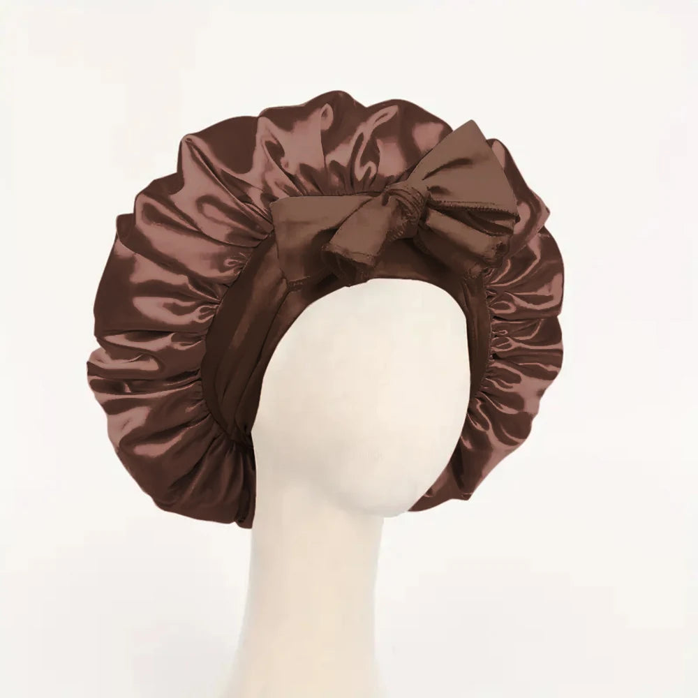 InjBonnet réglable en satin pour hommes et femmes, bonnet pour dormir, cheveux, bande lourde