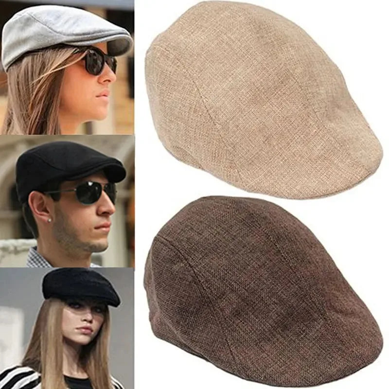 Bérets en lin pour hommes, casquette de Style britannique, chapeaux plats à la mode, classique, Vintage, Cabbie, nouvelle collection automne été 2024