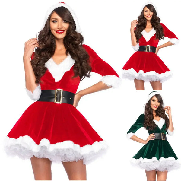 Costume de noël femme robe velours rouge