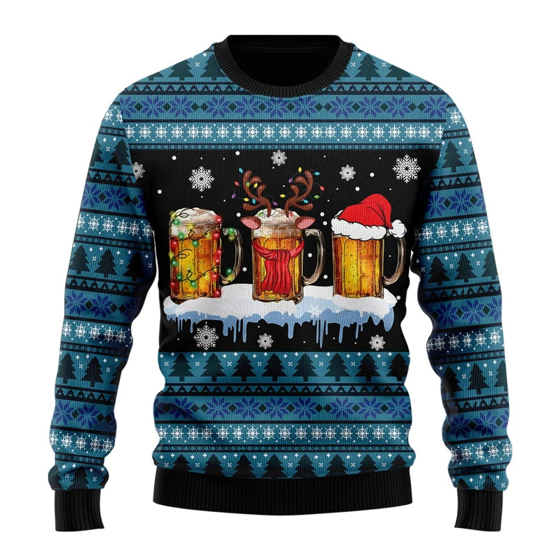 Pull de Noël bière unisexe motif moche