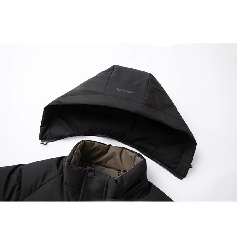 Parka d'hiver épaisse pour homme, manteau décontracté, coupe cintrée, imperméable, chaud, couleur unie, vêtements d'extérieur, manteau à capuche, nouvelle collection 2026