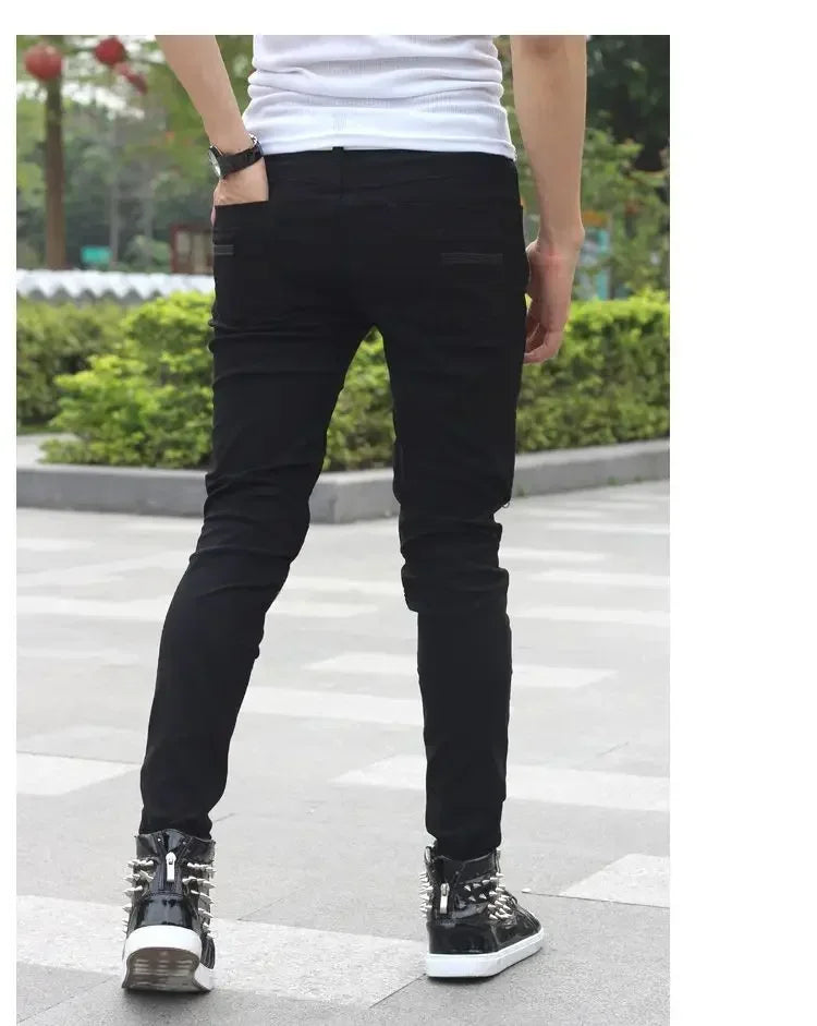 Jean skinny taille haute pour homme, pantalon en denim décontracté, jean droit, mode boyfriend, vêtements de rue de moto, printemps, été