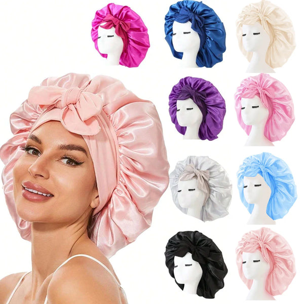 InjBonnet réglable en satin pour hommes et femmes, bonnet pour dormir, cheveux, bande lourde