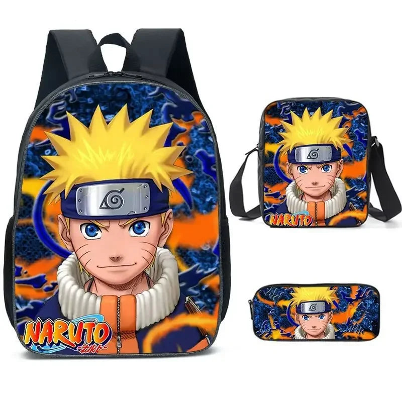 Ensemble de sac à dos Naruto 3 pièces | Ensemble de cartables Naruto | Sac à dos Naruto style coréen | Sac bandoulière Naruto | Trousse Naruto | Ensemble de sacs Naruto | Sac Naruto pour école primaire | Sac à dos Naruto pour collège | Cartable imprimé Naruto | Ensemble de sacs Naruto pour enfants