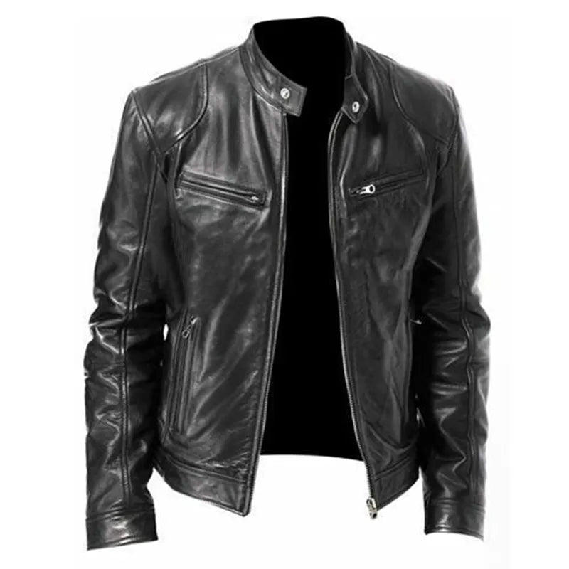 Veste cuir homme slim fit | Blouson moto homme cuir | Veste col montant homme | Veste anti-vent moto | Blouson cuir homme zippé | Veste cuir moto ajustée | Blouson diagonal fermeture | Veste homme style biker | Veste PU homme mode | Blouson moto coupe slim