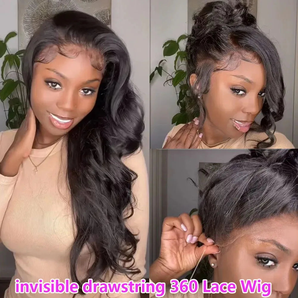 Perruque Lace Front Wig Body Wave 360 HD, cheveux naturels, pre-plucked, 12A, sans colle, vierge brésilienne, avec cordon de serrage
