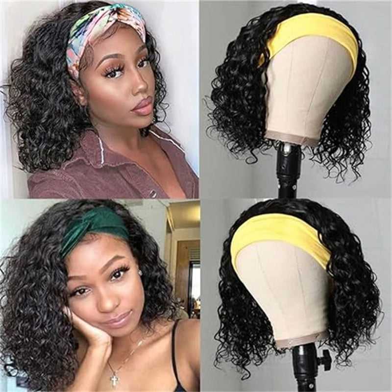 Perruque cheveux naturels avec bandeau intégré, facile à porter, style confortable et élégant, idéale pour un look naturel sans colle ni dentelle.