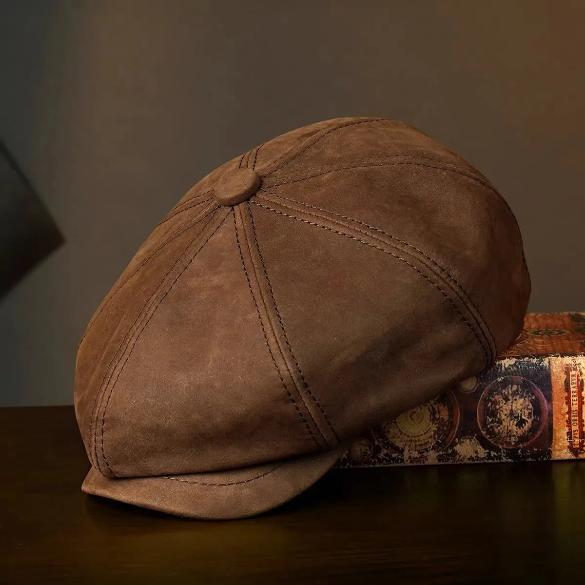 Bonnet rétro en cuir véritable béret chapeau unisexe hiver chaud Casquette octogonale pour hommes femmes Chapeau Homme Chapeau noir