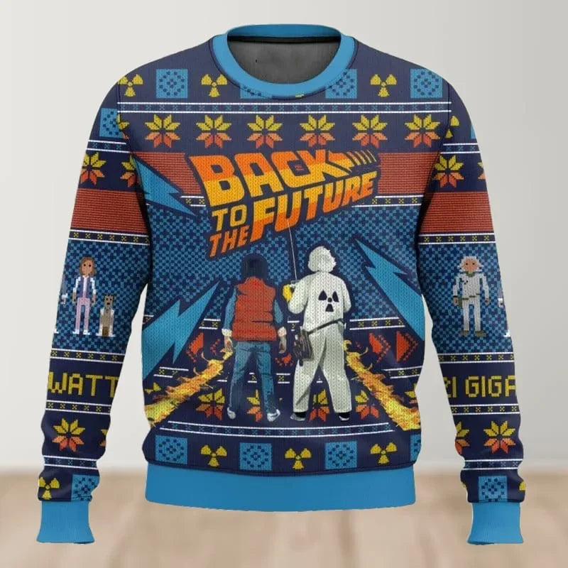 Pulls de noël laides retour vers le futur motif hiver