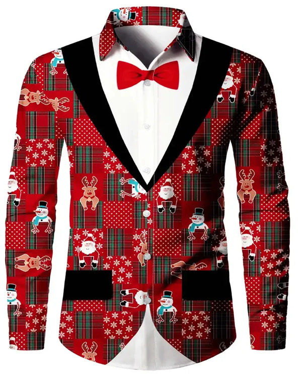 Chemise à manches longues imprimée en 3D pour hommes Motif 3D streetwear