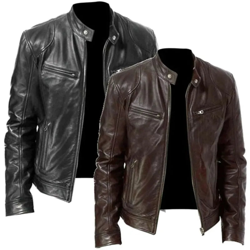 Veste cuir homme slim fit | Blouson moto homme cuir | Veste col montant homme | Veste anti-vent moto | Blouson cuir homme zippé | Veste cuir moto ajustée | Blouson diagonal fermeture | Veste homme style biker | Veste PU homme mode | Blouson moto coupe slim