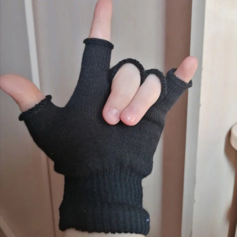Gants de poignet en tricot sans doigts noir