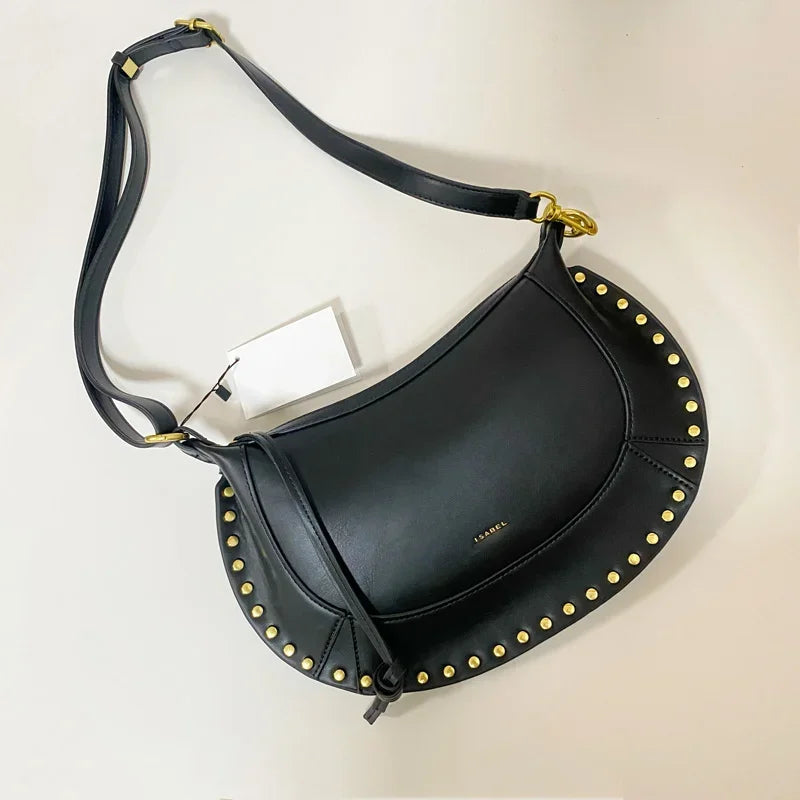 Sac à bandoulière noir riveté pour femmes, sac sous les bras, Design de luxe rétro pour dames, nouvelle collection 2025