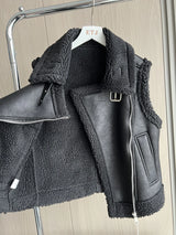 Veste en simili cuir pour femmes avec doublure en taffetas-2024 nouveau produit veste en cuir chaud avec col en fourrure Teddy pour femmes