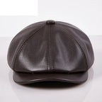 Béret en cuir véritable unisexe, casquette de journal à 8 panneaux pour hommes et femmes, chapeau Vintage à visière souple pour garçon