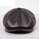 Béret en cuir véritable unisexe, casquette de journal à 8 panneaux pour hommes et femmes, chapeau Vintage à visière souple pour garçon