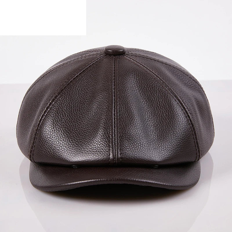 Béret en cuir véritable unisexe, casquette de journal à 8 panneaux pour hommes et femmes, chapeau Vintage à visière souple pour garçon