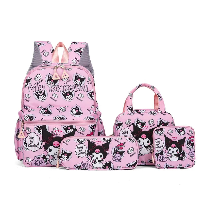 Ensemble de sacs à dos Kuromi | Cartable Hello Kitty | Sac à dos Sanrio 4 pièces | Trousse Kuromi | Sac bandoulière Melody | Joli sac à dos Sanrio | Ensemble de portefeuilles Kuromi | Ensemble de sacs scolaires pour filles | Sac à dos Hello Kitty | Sac Kuromi d'extérieur