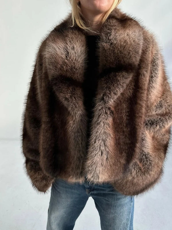 Vestes épaisses en fausse fourrure pour femmes, manteau chaud Chic à revers de couleur unie, manches longues, ample, vêtements d'extérieur de rue, hiver 2025