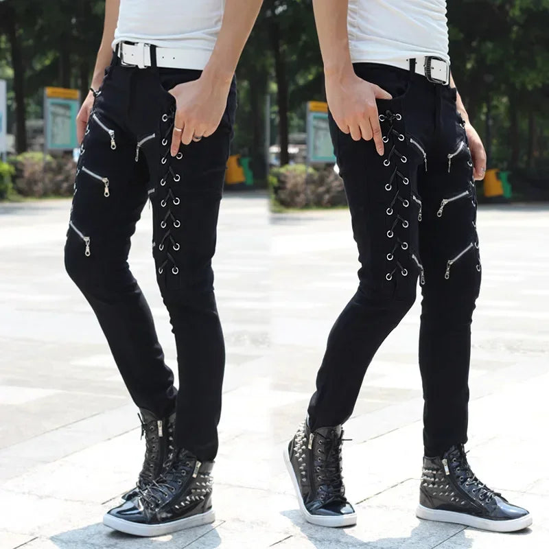 Jean skinny taille haute pour homme, pantalon en denim décontracté, jean droit, mode boyfriend, vêtements de rue de moto, printemps, été