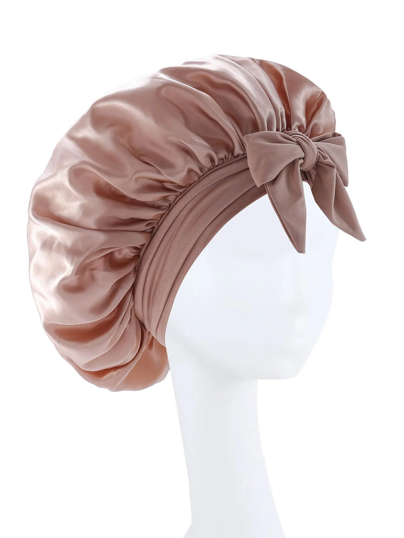 Bonnet en Satin en soie, réglable, pour dormir, avec bandeau à nouer, pour femmes et hommes