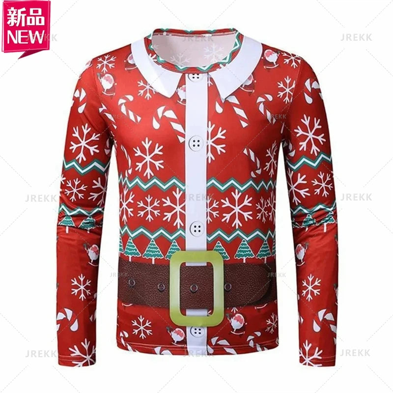 T-shirt à manches longues joyeux Noël imprimé en 3D pour hommes dos