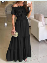 2025 été solide Boho Robe femmes mode élégante plage Robe de soirée décontracté Slash cou bureau Maxi robes pour Femme Robe Femme