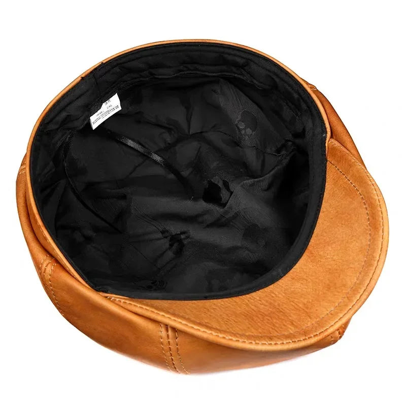 Bonnet rétro en cuir véritable béret chapeau unisexe hiver chaud Casquette octogonale pour hommes femmes Chapeau Homme Chapeau noir