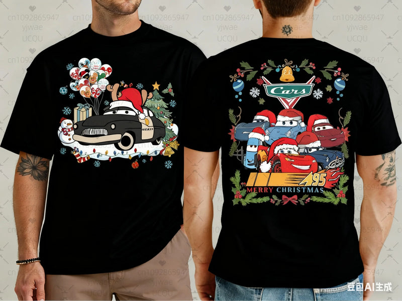 t-shirt Noël Cars McQueen homme imprimé Lightning McQueen