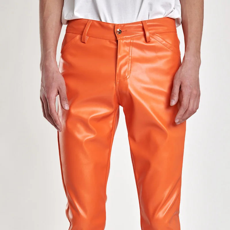 Pantalon en cuir PU pour homme | Pantalon en cuir coupe slim | Pantalon de motard en simili cuir | Pantalon style rock pour homme | Pantalon en cuir pour boîte de nuit | Pantalon en cuir tendance pour homme | Pantalon en cuir pour danse homme | Pantalon de moto en cuir PU | Pantalon en simili cuir à la mode
