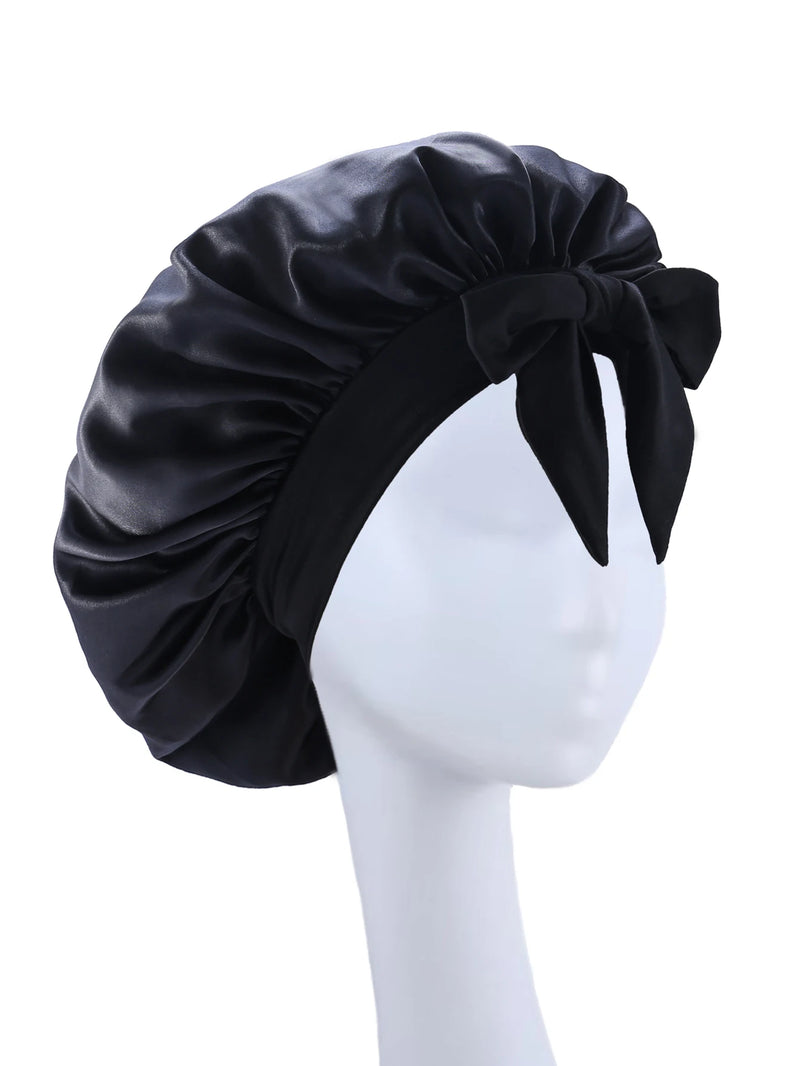 Bonnet en Satin en soie, réglable, pour dormir, avec bandeau à nouer, pour femmes et hommes