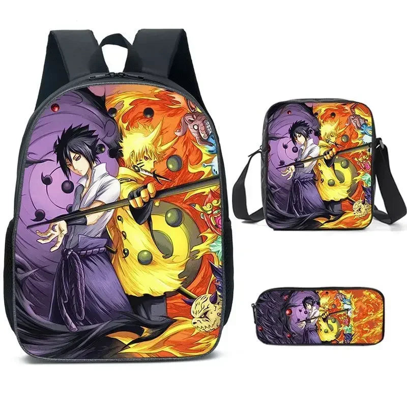 Ensemble de sac à dos Naruto 3 pièces | Ensemble de cartables Naruto | Sac à dos Naruto style coréen | Sac bandoulière Naruto | Trousse Naruto | Ensemble de sacs Naruto | Sac Naruto pour école primaire | Sac à dos Naruto pour collège | Cartable imprimé Naruto | Ensemble de sacs Naruto pour enfants