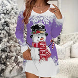 robe de noël femme élégante imprimé bonhomme de neige détails