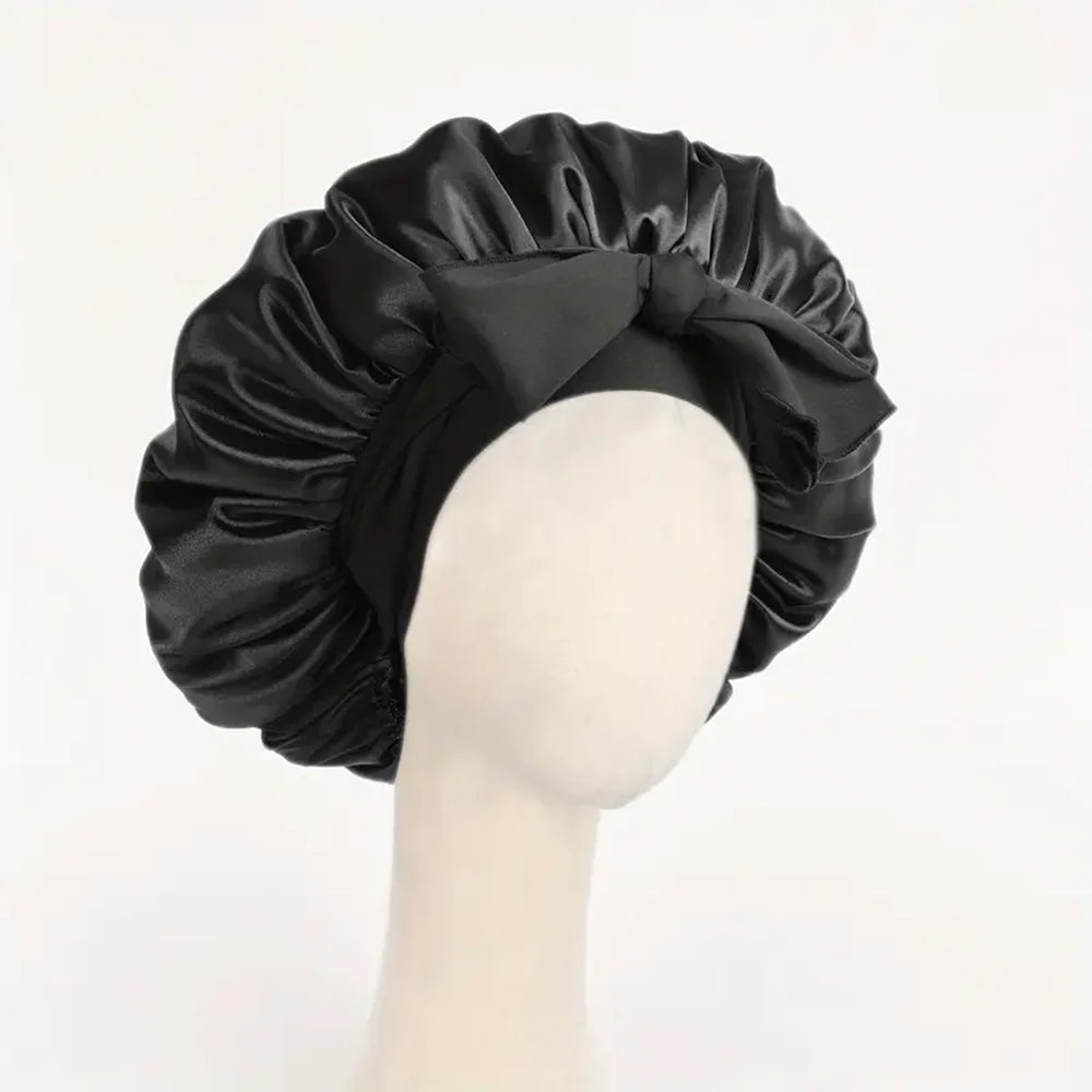 InjBonnet réglable en satin pour hommes et femmes, bonnet pour dormir, cheveux, bande lourde