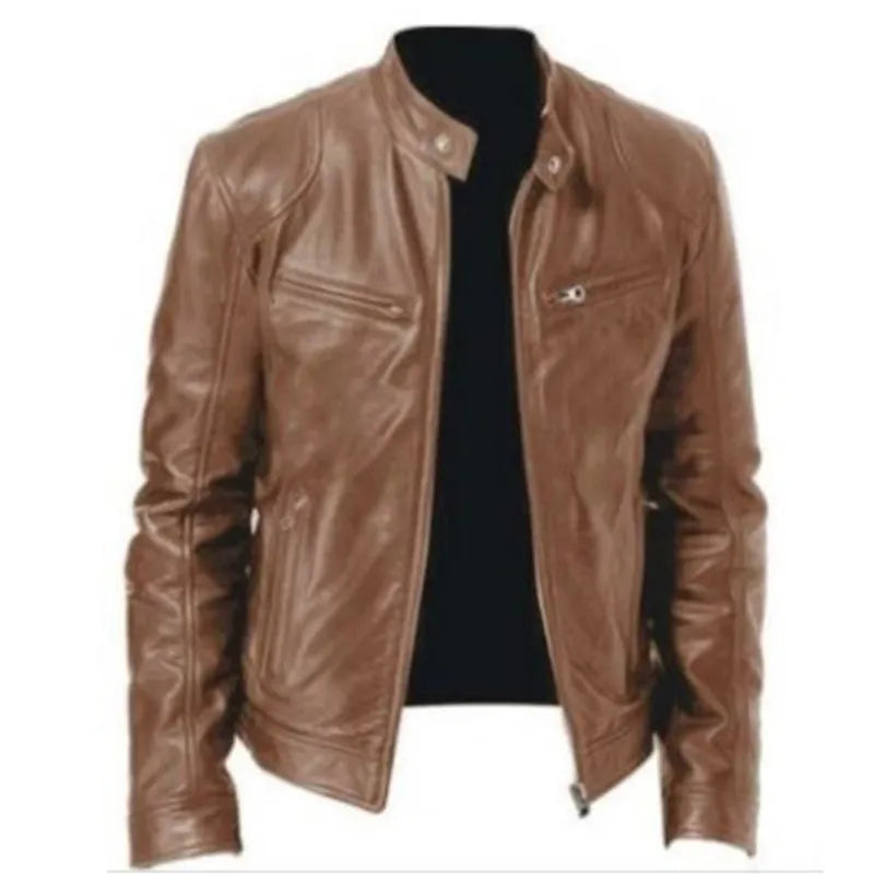 Veste cuir homme slim fit | Blouson moto homme cuir | Veste col montant homme | Veste anti-vent moto | Blouson cuir homme zippé | Veste cuir moto ajustée | Blouson diagonal fermeture | Veste homme style biker | Veste PU homme mode | Blouson moto coupe slim