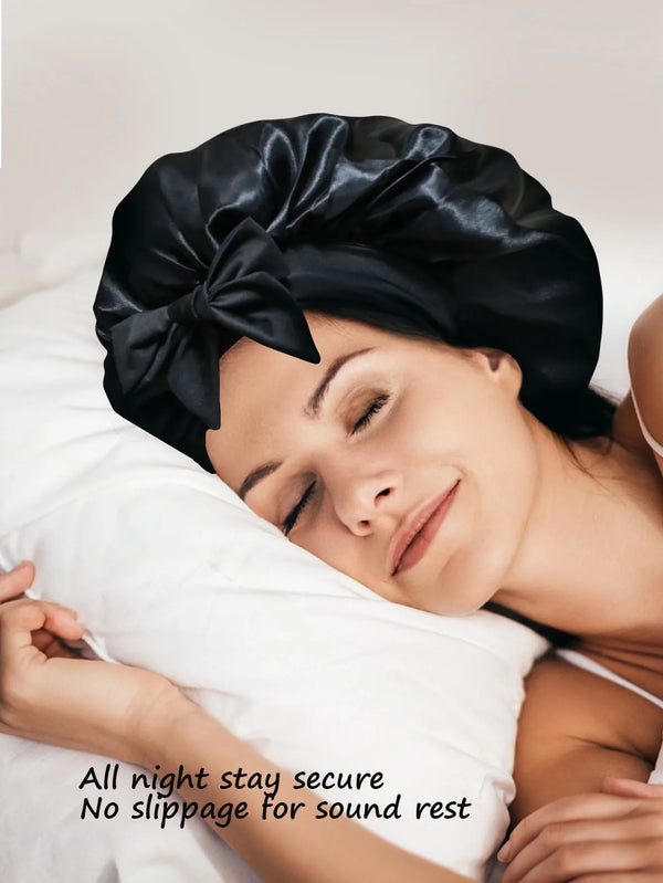 Bonnet en Satin en soie, réglable, pour dormir, avec bandeau à nouer, pour femmes et hommes