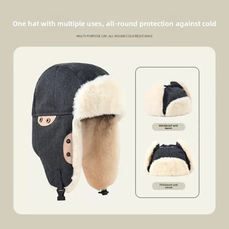 Chapeau chaud coupe-vent et froid pour hommes et femmes, automne et hiver, Protection des oreilles pour l'équitation en plein air, sac épais, chapeau de tête